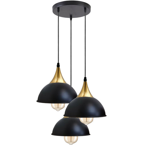 Retro Industrial 3Way Hanging Ceiling Pendant Light Black Dome Shape Shade Indoor Light~3396