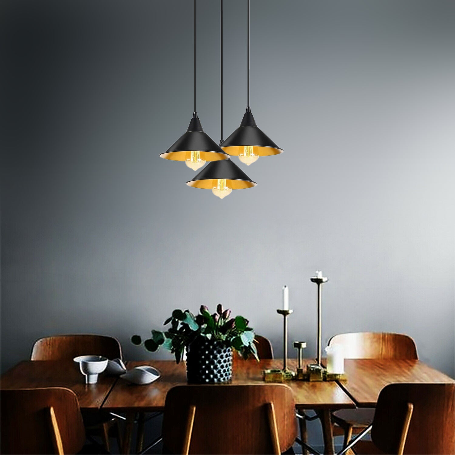 3 Head Industrial Metal Ceiling Colorful Pendant Shade Modern Hanging Retro Light Lamp ~ 3429 - LEDSone UK Ltd