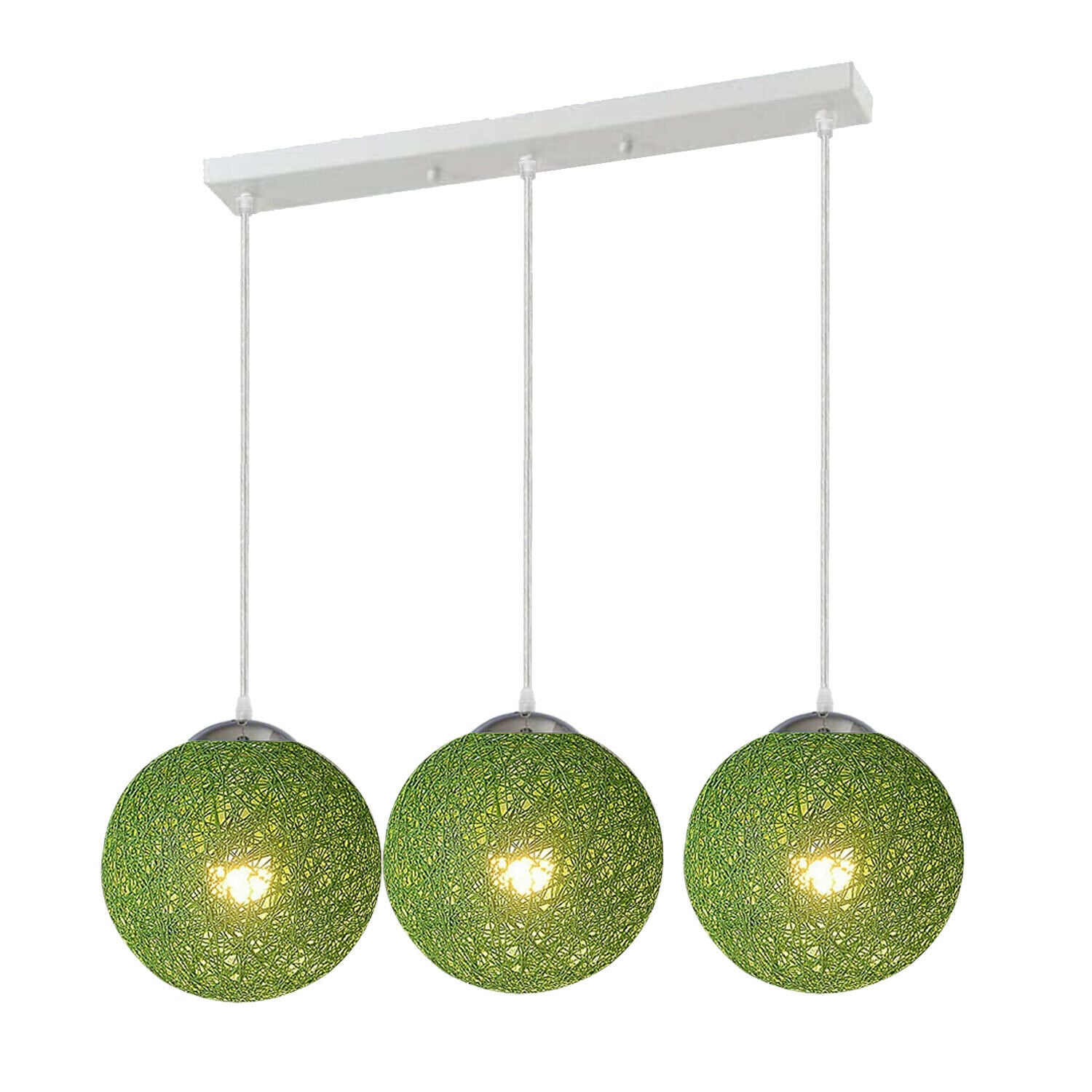 Green Chandeliers Ceiling Lights Nordic Creative Round Hemp Ball Hand Woven Rattan~1880 - LEDSone UK Ltd