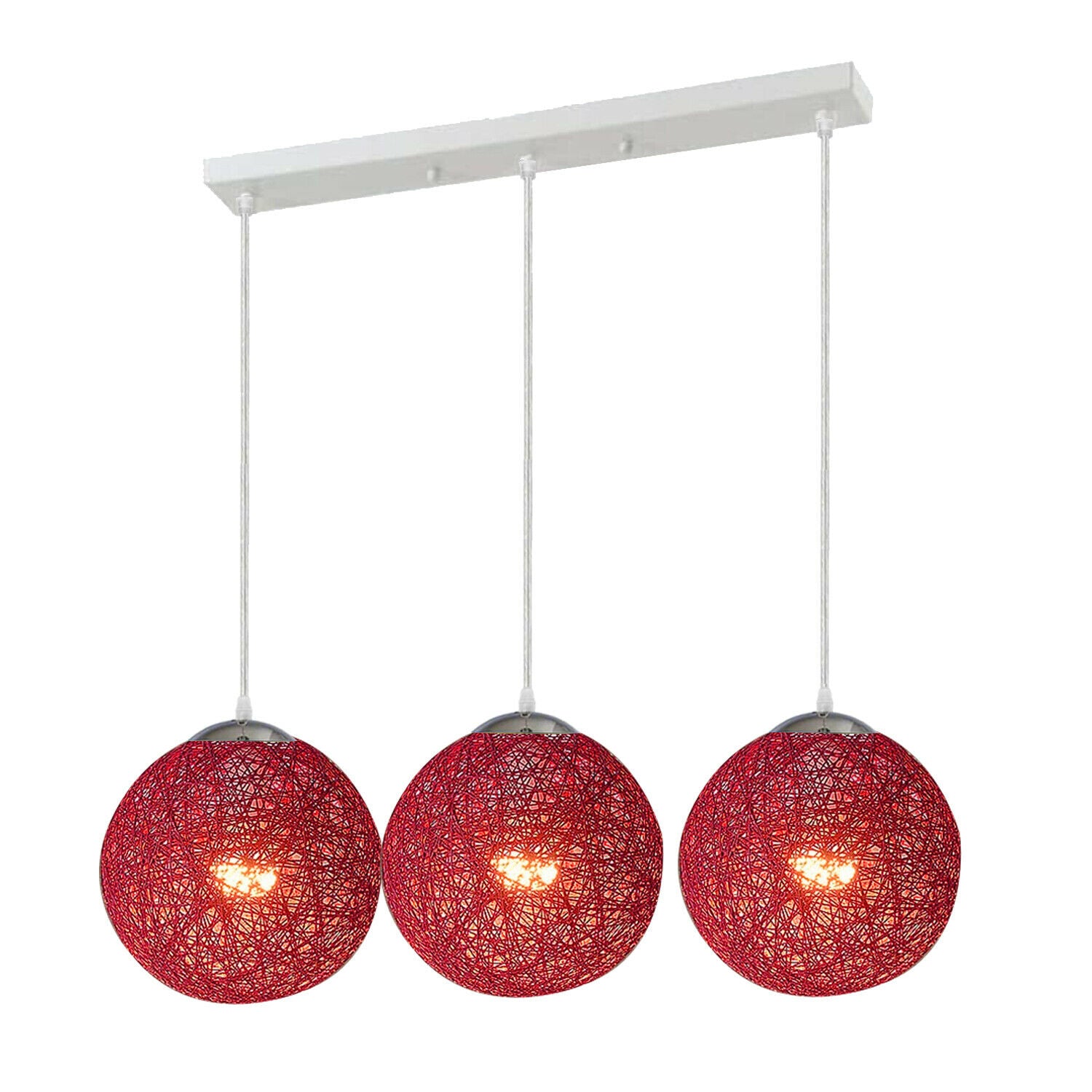 3 Head Red Bamboo Retro Hanging Light Fixtures Wicker Pendant Light Living Room~1881 - LEDSone UK Ltd