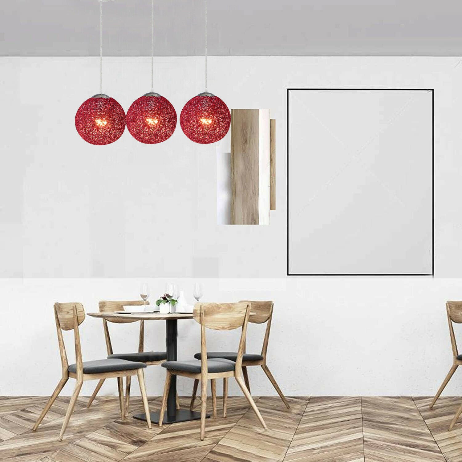 3 Head Red Bamboo Retro Hanging Light Fixtures Wicker Pendant Light Living Room~1881 - LEDSone UK Ltd