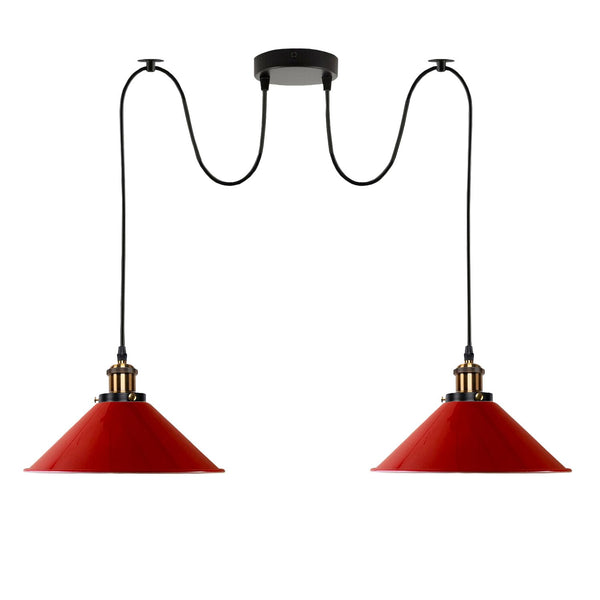 2-way Retro Industrial ceiling cable E27 Hanging lamp pendant light~3403 – Red / No