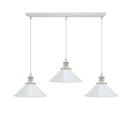 Vintage Industrial White 3 Way Hanging Pendant Light Indoor Ceiling Light Metal Cone Shape Shade~1004 - LEDSone UK Ltd