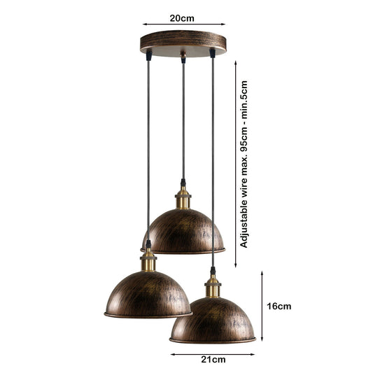 Industrial Vintage Loft Bar Chandelier 3 Way Pendant Light Fittings Metal Shade,Hanging Cluster Ceiling 3 Lights Fixture~1263 - LEDSone UK Ltd