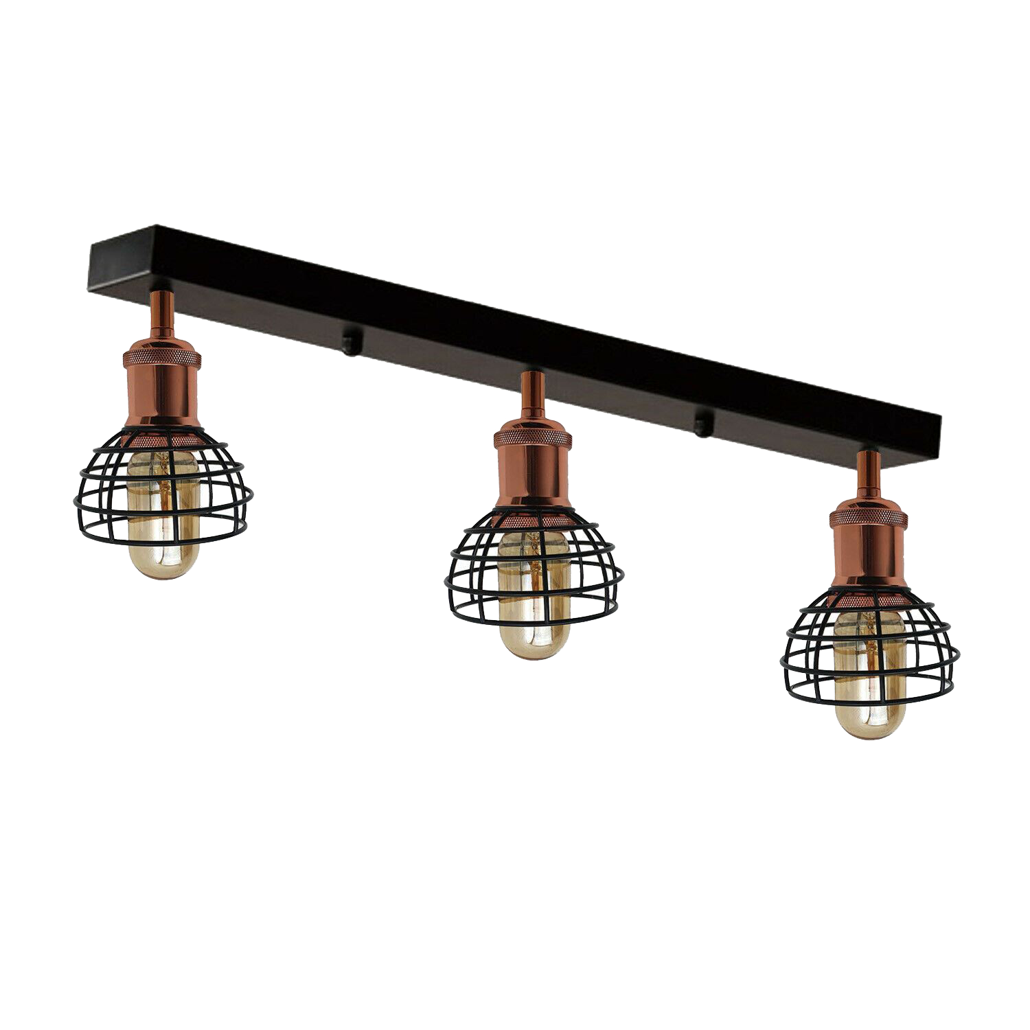 Industrial 3 Way Ceiling Light Fitting Indoor Ceiling Mount Light Black Metal Lamp Shade~1195 - LEDSone UK Ltd