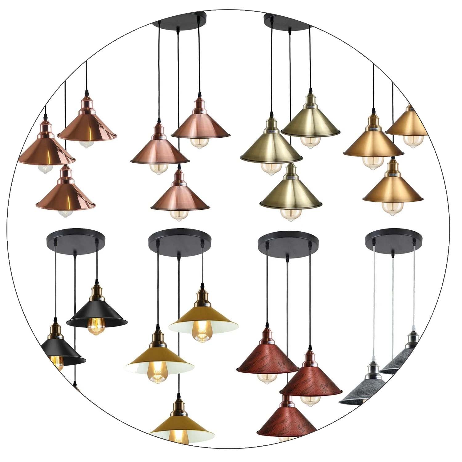 3 Head Ceiling Light, Multi Color Cluster Ceiling Hanging Lamp, Pendant Light Fixture with Cone Metal Shade~1302 - LEDSone UK Ltd
