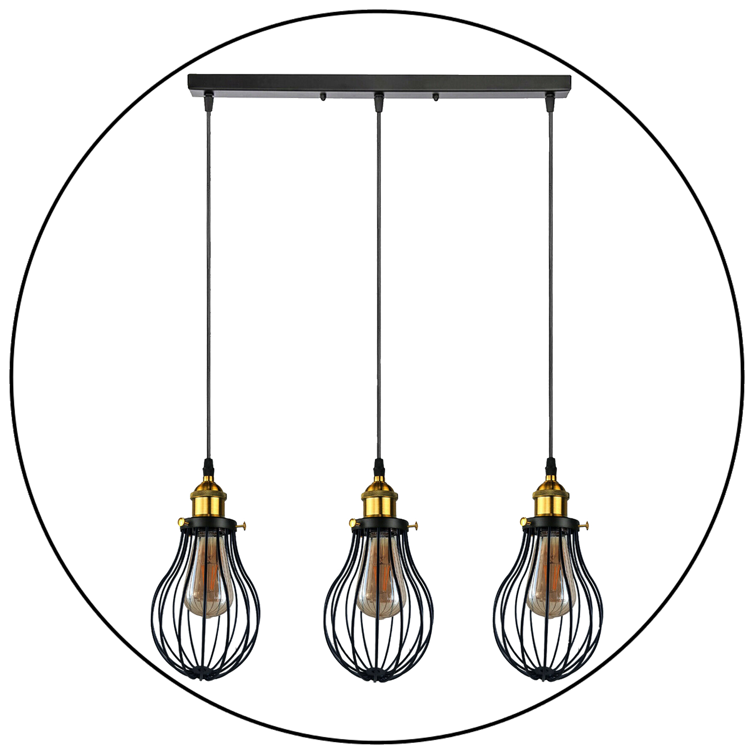 Industrial 3 Way Hanging Pendant Ceiling Light Cover Decorative Cage light fixture~3447 - LEDSone UK Ltd