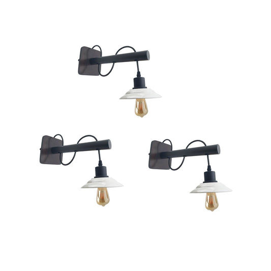 Pack Modern Industrial Black Scone wooden Wall Light With White Shade~2476 - LEDSone UK Ltd