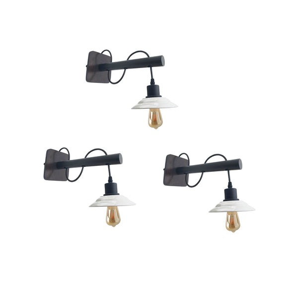 Pack Modern Industrial Black Scone wooden Wall Light With White Shade ~2476 – Three