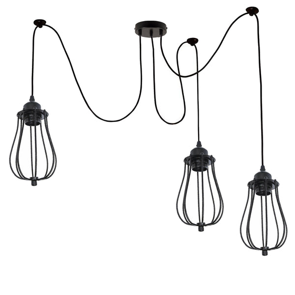 Black 2m Pendant Light Cage Retro Industrial Ceiling Light Spider Lamp~1187 – Three / No