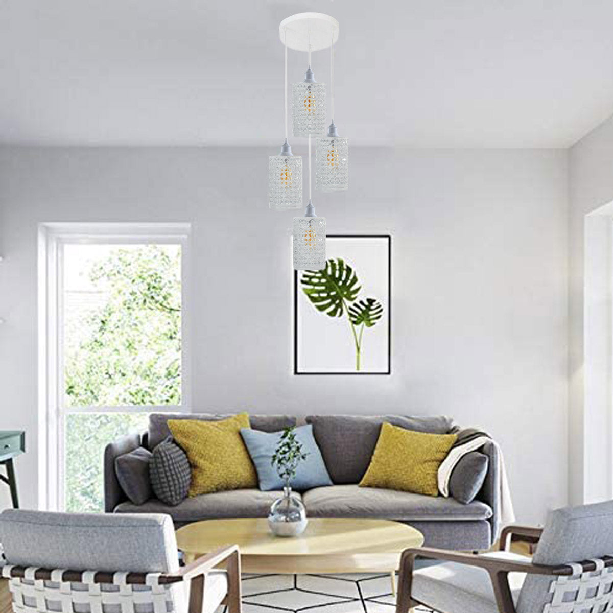 4 Out Let White Set Adjustable Hanging Pendant Ceiling Light E27 Base~1593 - LEDSone UK Ltd