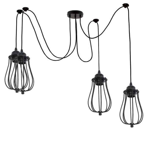 Black 2m Pendant Light Cage Retro Industrial Ceiling Light Spider Lamp~1187 – Four / No