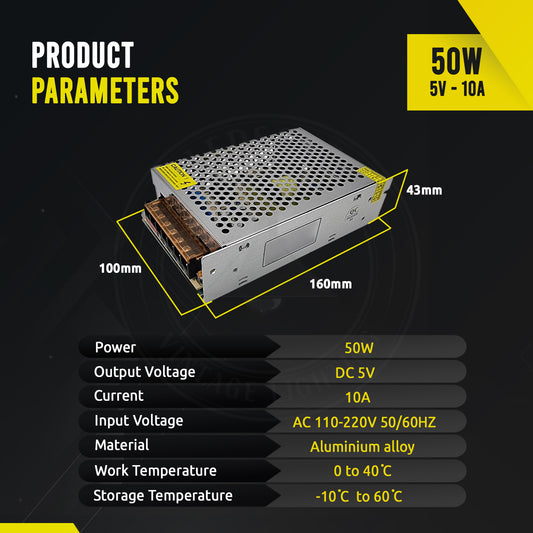 DC 5V 50W IP20 10 Amp Universal Regulated Switching LED Transformer~3284