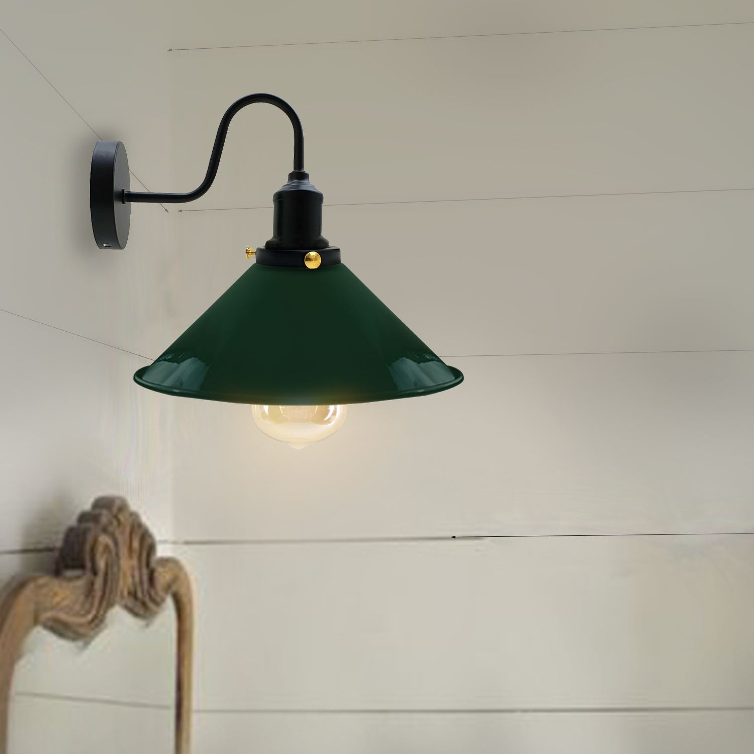 Vintage Industrial Swan Neck Wall Light Indoor Sconce Metal Cone Shape Shade~3391 - LEDSone UK Ltd