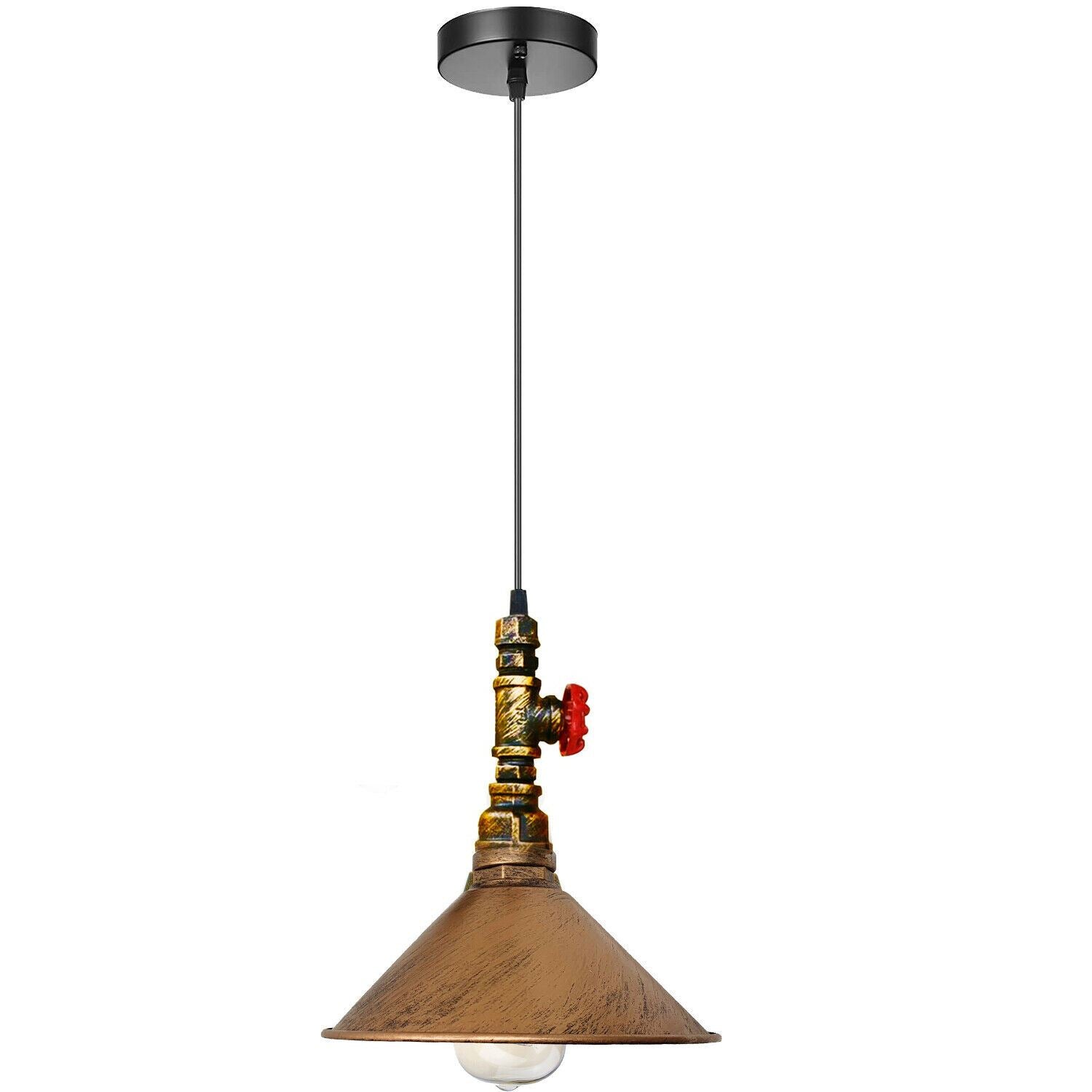 Industrial Vintage Ceiling Pendant Lights Metal Pipe Brushed Colour Lampshades~1310 - LEDSone UK Ltd