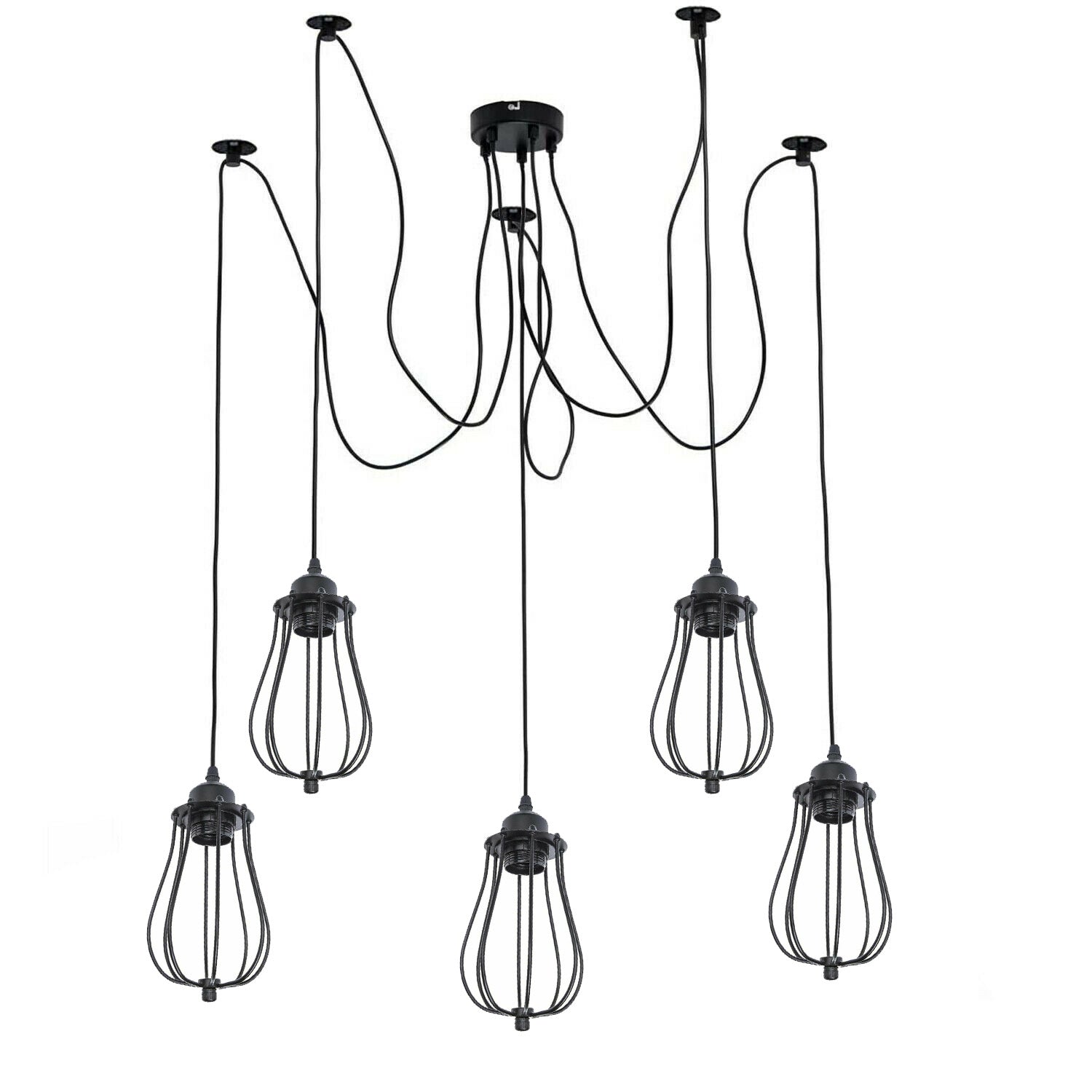 Black 2m Pendant Light Cage Retro Industrial Ceiling Light Spider Lamp~1187 - LEDSone UK Ltd