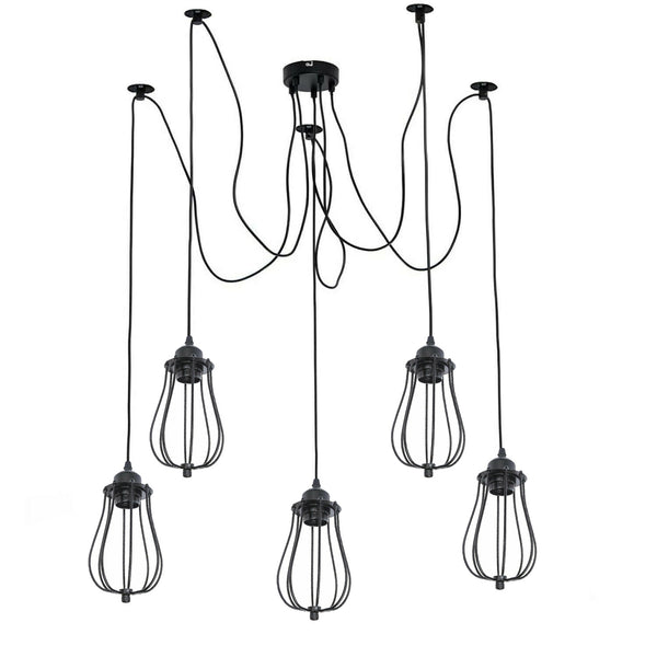 Black 2m Pendant Light Cage Retro Industrial Ceiling Light Spider Lamp~1187 – Five / No