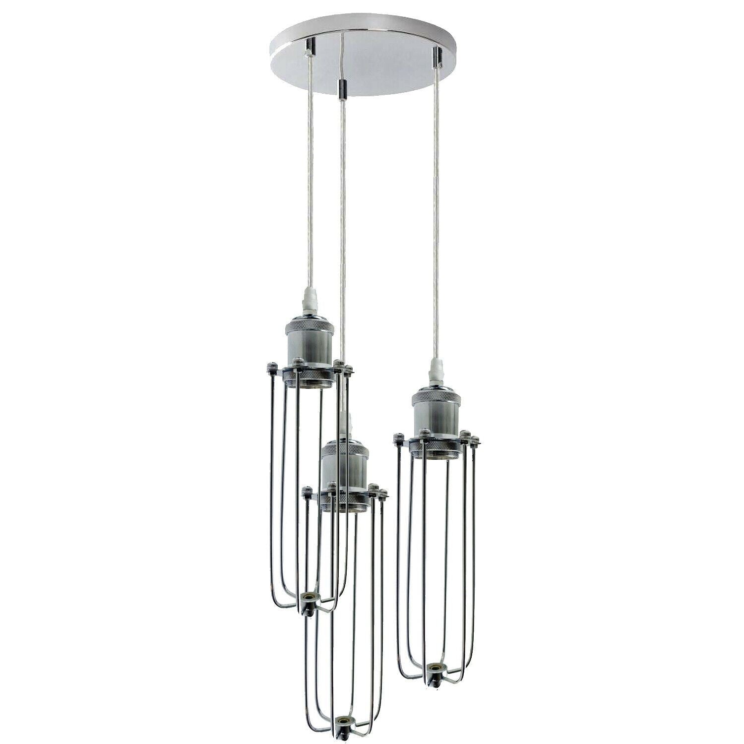 3 Way Cluster Hanging Ceiling Pendant Light E27 Chrome Light Fitting Lamp Kit~1353 - LEDSone UK Ltd