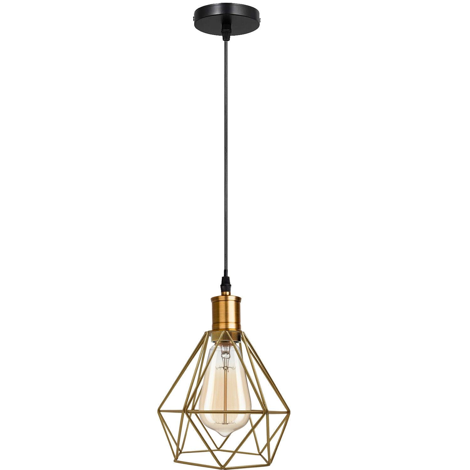 Modern Vintage Diamond Cage Ceiling Pendant Light Fitting Geometric Wire Cage 