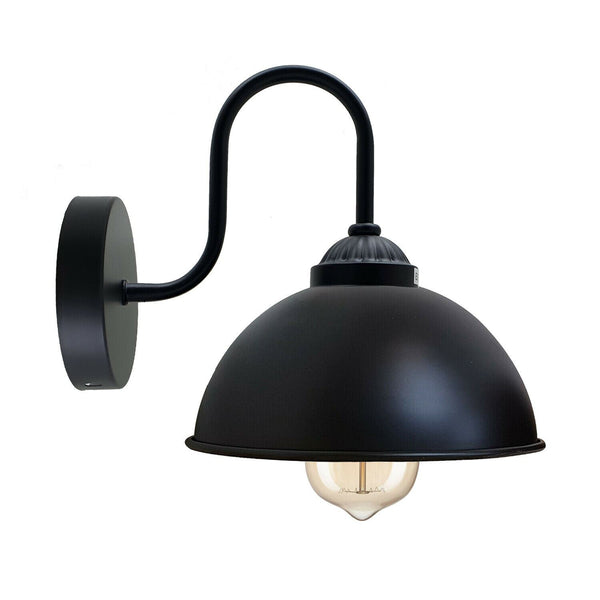 Retro Wall Lamp with Dome Metal Shade, E27 Indoor Wall Lighting Fixtures~1264 – With Bulb / Black