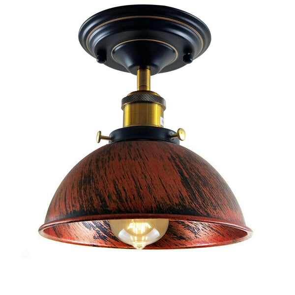 Industriële plafondlampen met koepelvormige kap voor vlakke montage~1234 – Rustiek Rood / Ja