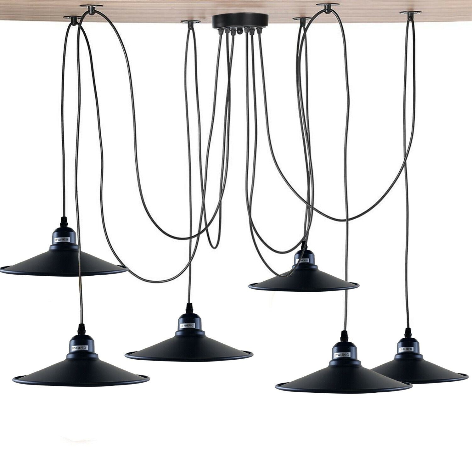 Modern Industrial Black Retro Loft Spider 6 Way Ceiling Metal Lampshade Pendant Light  Hanging Adjustable Indoor Light Fitting~1181 - LEDSone UK Ltd
