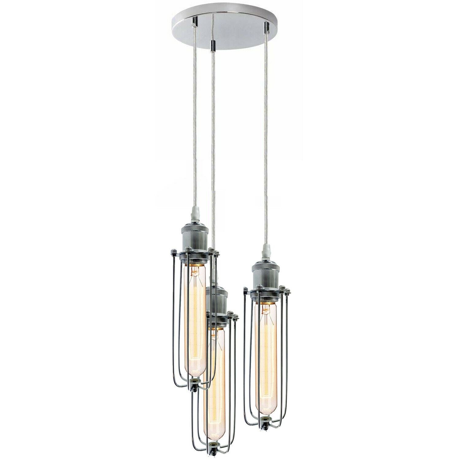 3 Way Cluster Hanging Ceiling Pendant Light E27 Chrome Light Fitting Lamp Kit~1353 - LEDSone UK Ltd