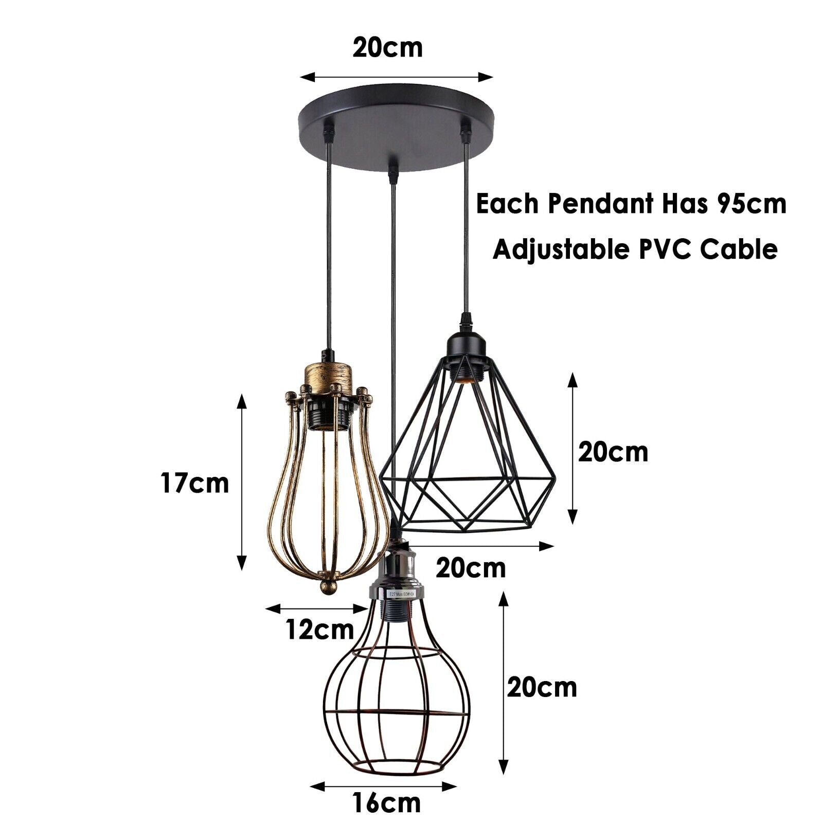 Island Chandelier 3 LighCage Ceiling Hanging Pendant Lamp