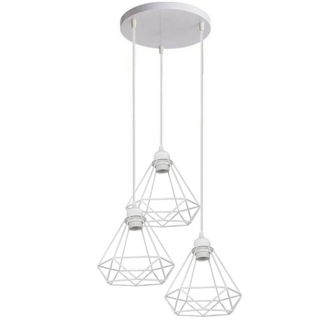Retro Industrial White Diamond Cage Ceiling Pendant Light Hanging Indoor Lighting ~1182