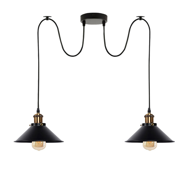 2-way Retro Industrial ceiling cable E27 Hanging lamp pendant light~3403 – Black / yes