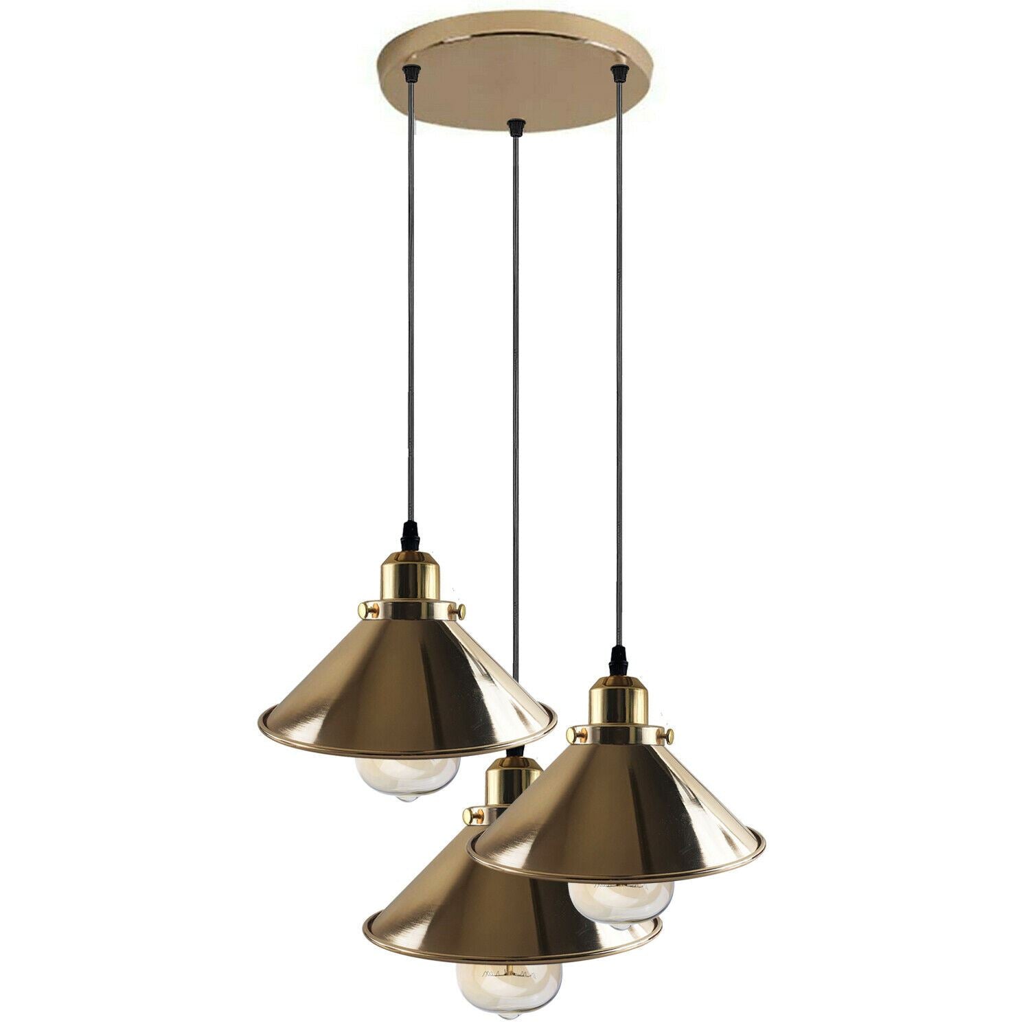 Modern Industrial French Gold Hanging Ceiling Pendant Light Metal Cone Shape Indoor Lighting For Bed Room, Kitchen, Living Room~1171 - LEDSone UK Ltd