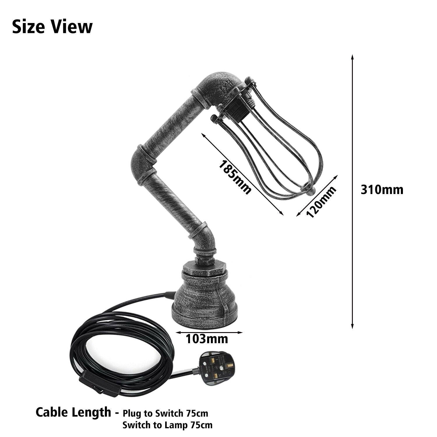 Iron Water Pipe Traditional Table Lamp Size