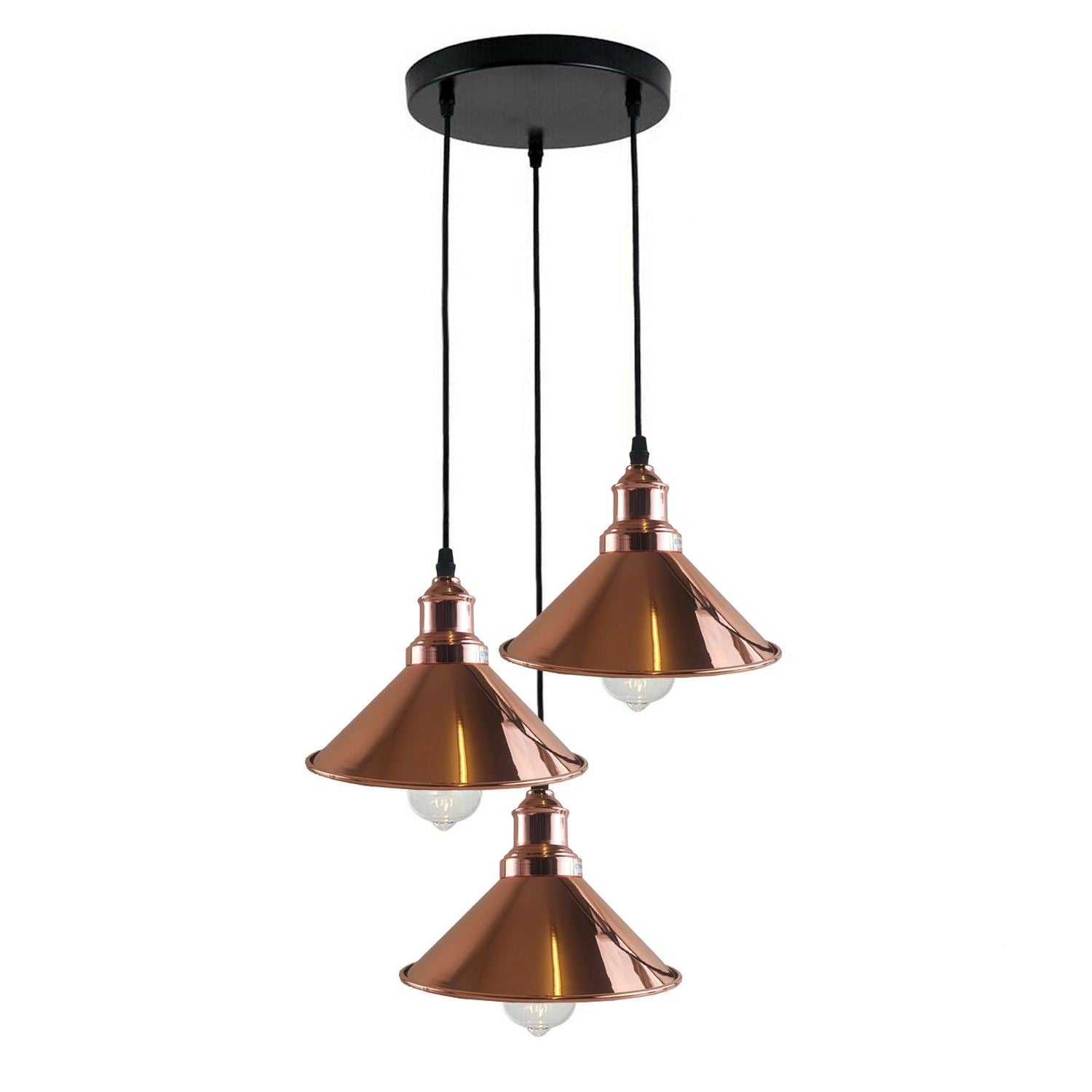 3 Head Ceiling Light, Multi Color Cluster Ceiling Hanging Lamp, Pendant Light Fixture with Cone Metal Shade~1302 - LEDSone UK Ltd