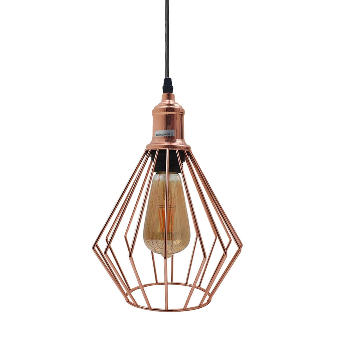 Industrial Metal Diamond Cage Ceiling Pendant Light Modern Hanging Lamps