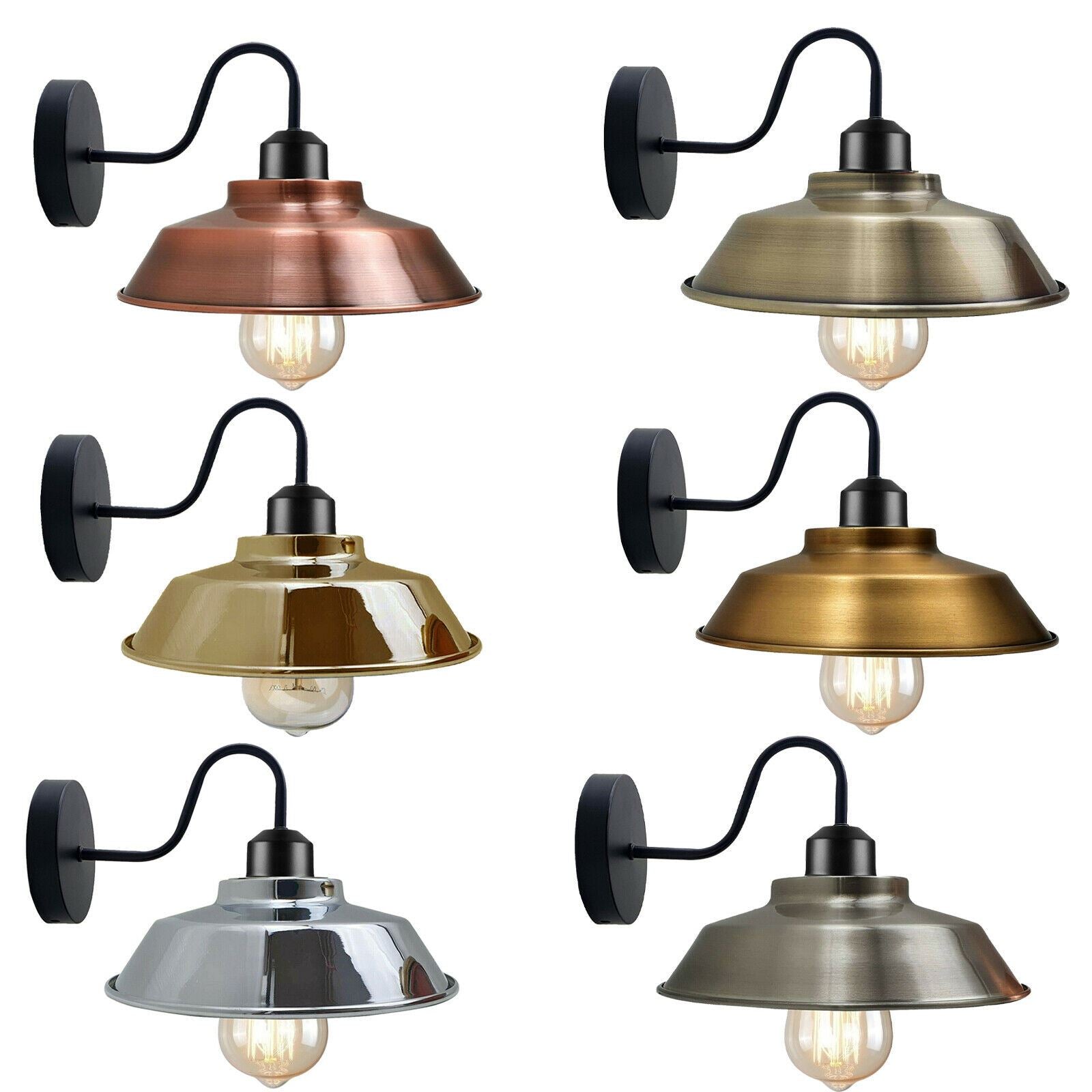 Retro Industrial Wall Lights Fittings E27 Indoor Sconce Metal Bowl Shape Shade For Basement, Bedroom, Home Office~1186 - LEDSone UK Ltd