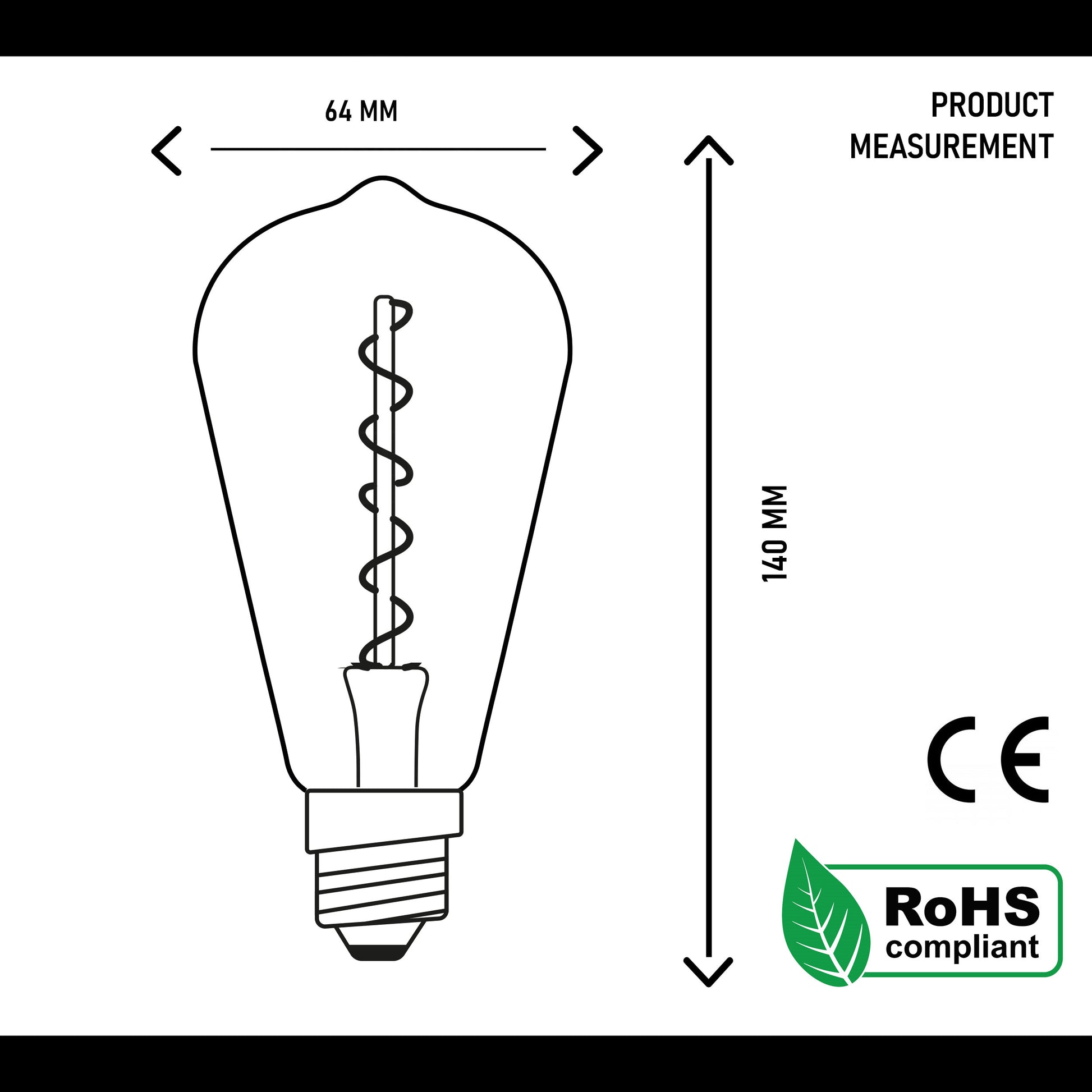 LED Light ST64 4W Warm White Bulb Filament Bulbs-Size