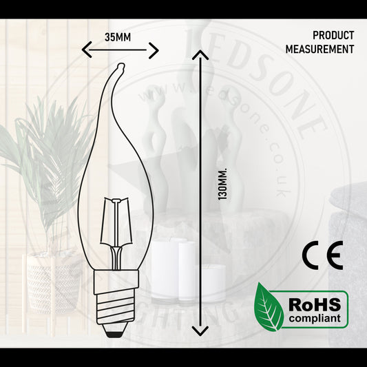 C35 E14 2W Dimmable Bent Candle Vintage tip LED Flame Light Bulb~3221