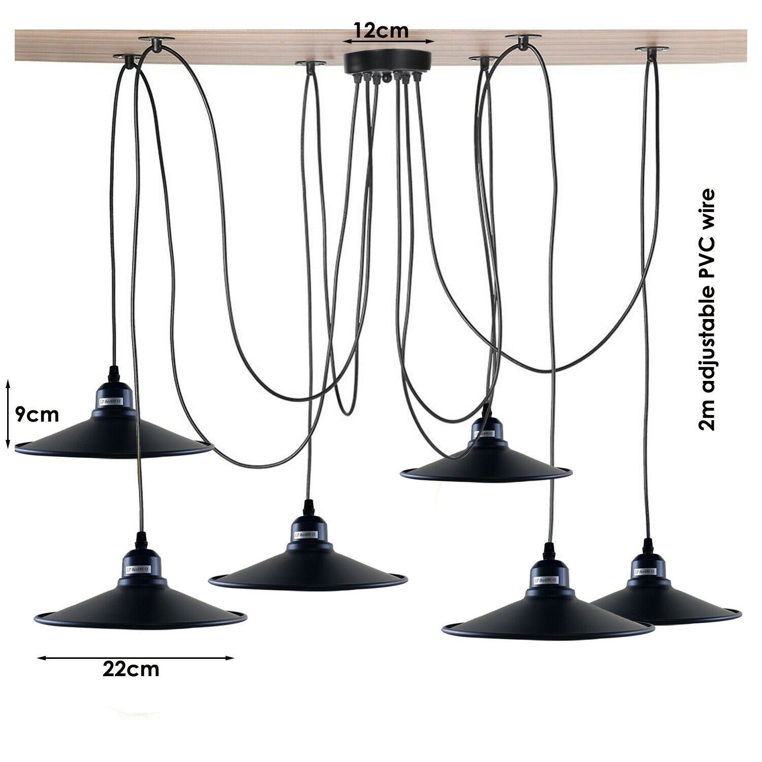 Modern Industrial Black Retro Loft Spider 6 Way Ceiling Metal Lampshade Pendant Light  Hanging Adjustable Indoor Light Fitting~1181 - LEDSone UK Ltd