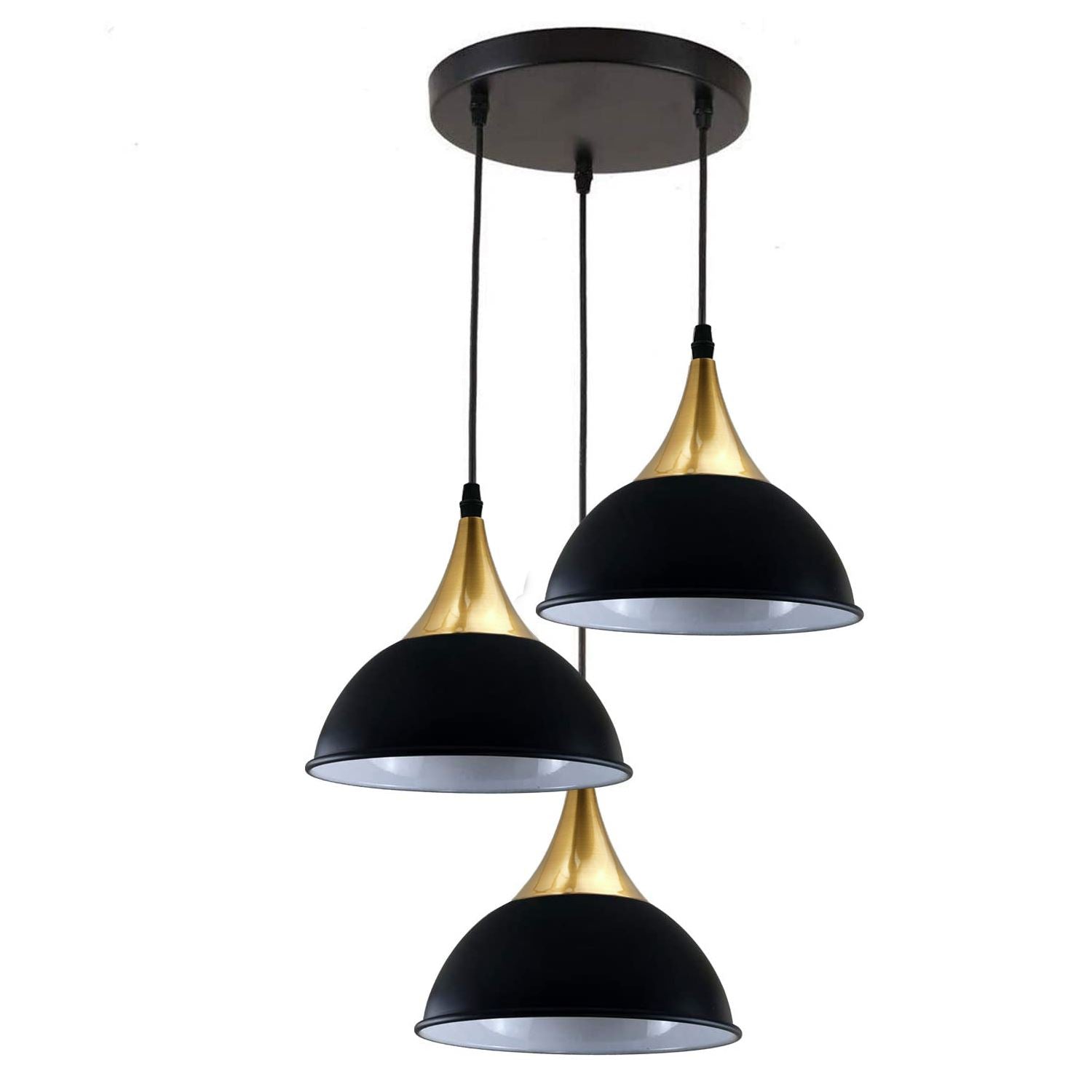 Retro Industrial 3Way Hanging Ceiling Pendant Light Black Dome Shape Shade Indoor Light~3396 - LEDSone UK Ltd