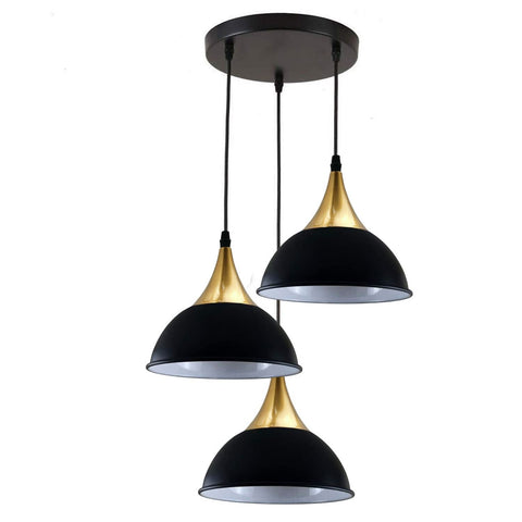 Retro Industrial 3Way Hanging Ceiling Pendant Light Black Dome Shape Shade Indoor Light~3396