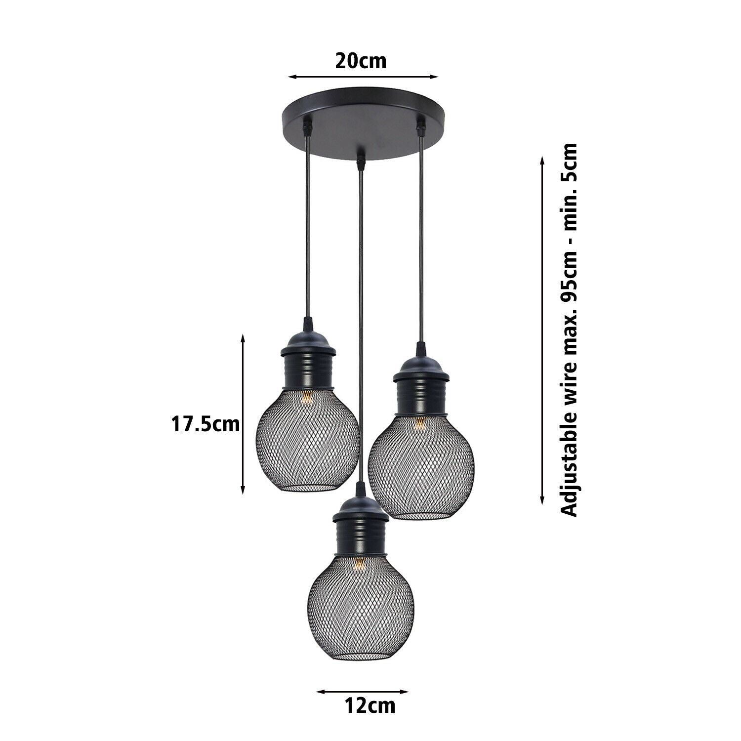 3Head Modern Vintage Industrial Retro Loft Cage Ceiling Lamp Shade Pendant Light~1325 - LEDSone UK Ltd
