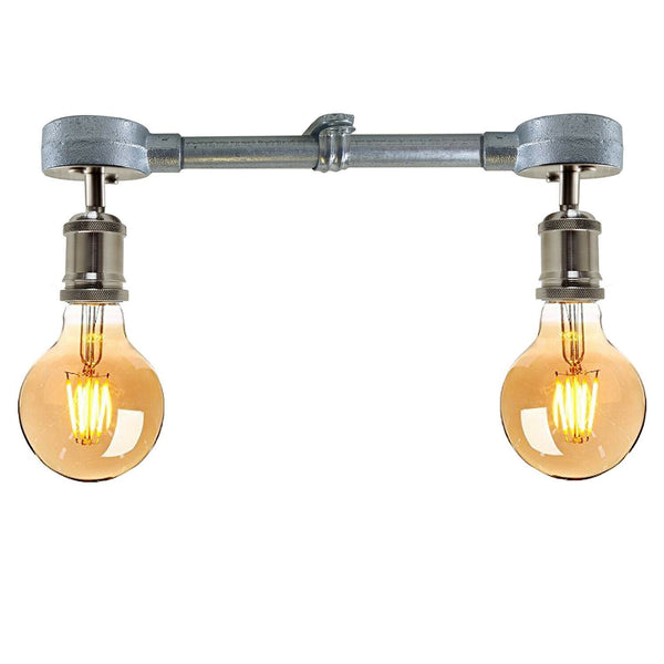 Vintage industriële hanglamp met gegalvaniseerde pijp, plafondlamp van metaal voor hotel, restaurant, bar, eetkamer en garage~1239 – Dubbel licht / Met lamp