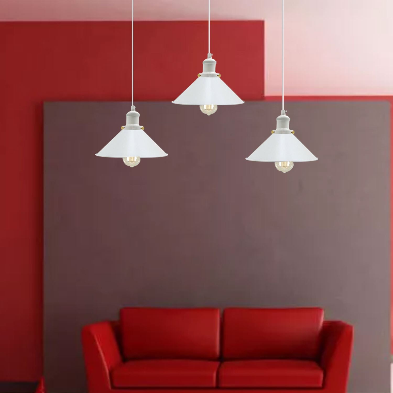 Vintage Industrial White 3 Way Hanging Pendant Light Indoor Ceiling Light Metal Cone Shape Shade~1004 - LEDSone UK Ltd