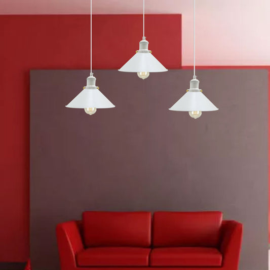 Vintage Industrial White 3 Way Hanging Pendant Light Indoor Ceiling Light Metal Cone Shape Shade~1004 - LEDSone UK Ltd