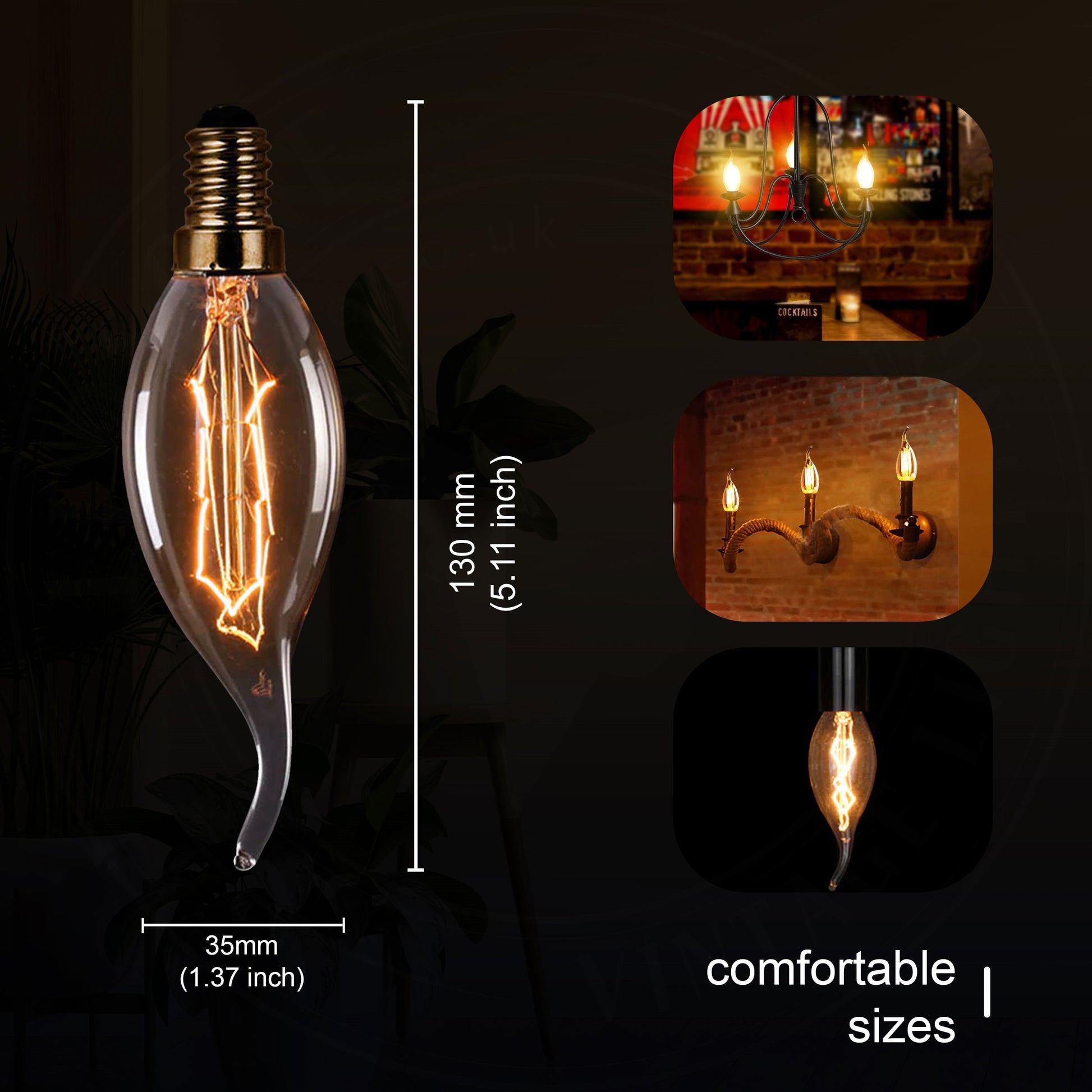 C35 E14 40W Dimmable Bent Candle Vintage Tip Bulb 4071