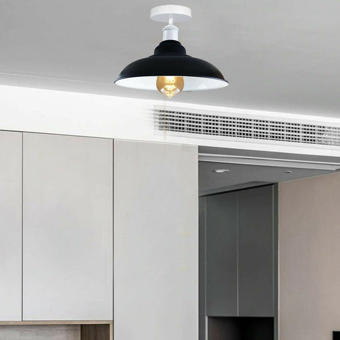 Black metal flush mount ceiling light with E27 bowl shade