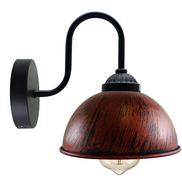 Retro Wall Lamp with Dome Metal Shade, E27 Indoor Wall Lighting Fixtures~1264 – With Bulb / Rustic Red