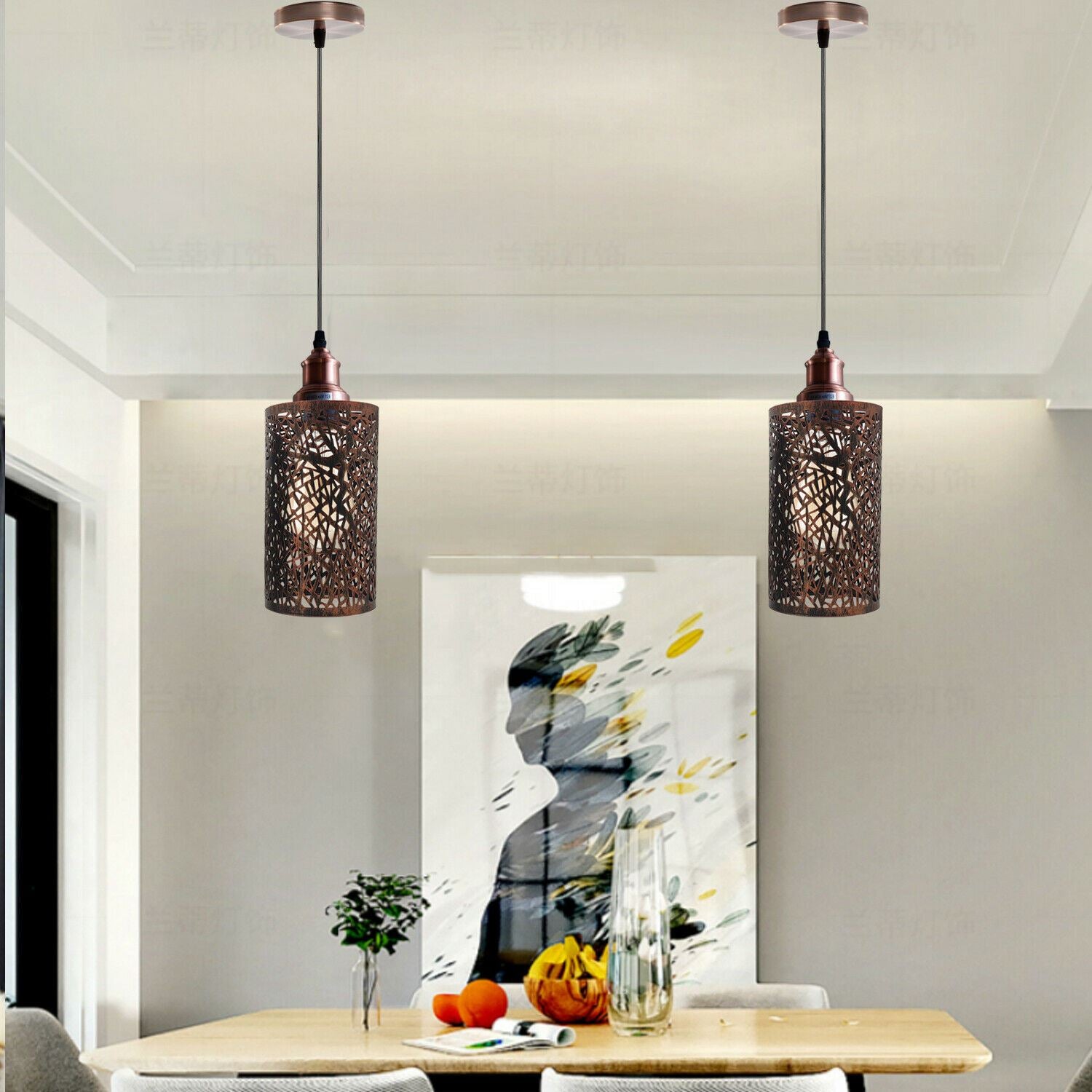 Modern Metal Cage Ceiling Lamp Shade Pendant Light with 95cm Adjustable Cable - Application Image 1