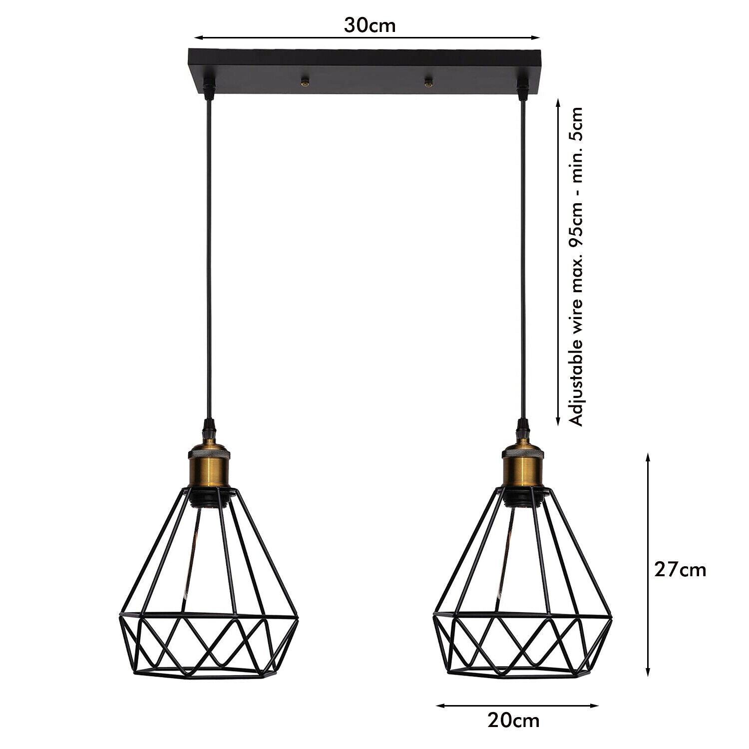 Industrial Vintage Retro 2 Head Black Ceiling Pendant Metal Wire Cage Hanging Indoor Lighting~1208 - LEDSone UK Ltd