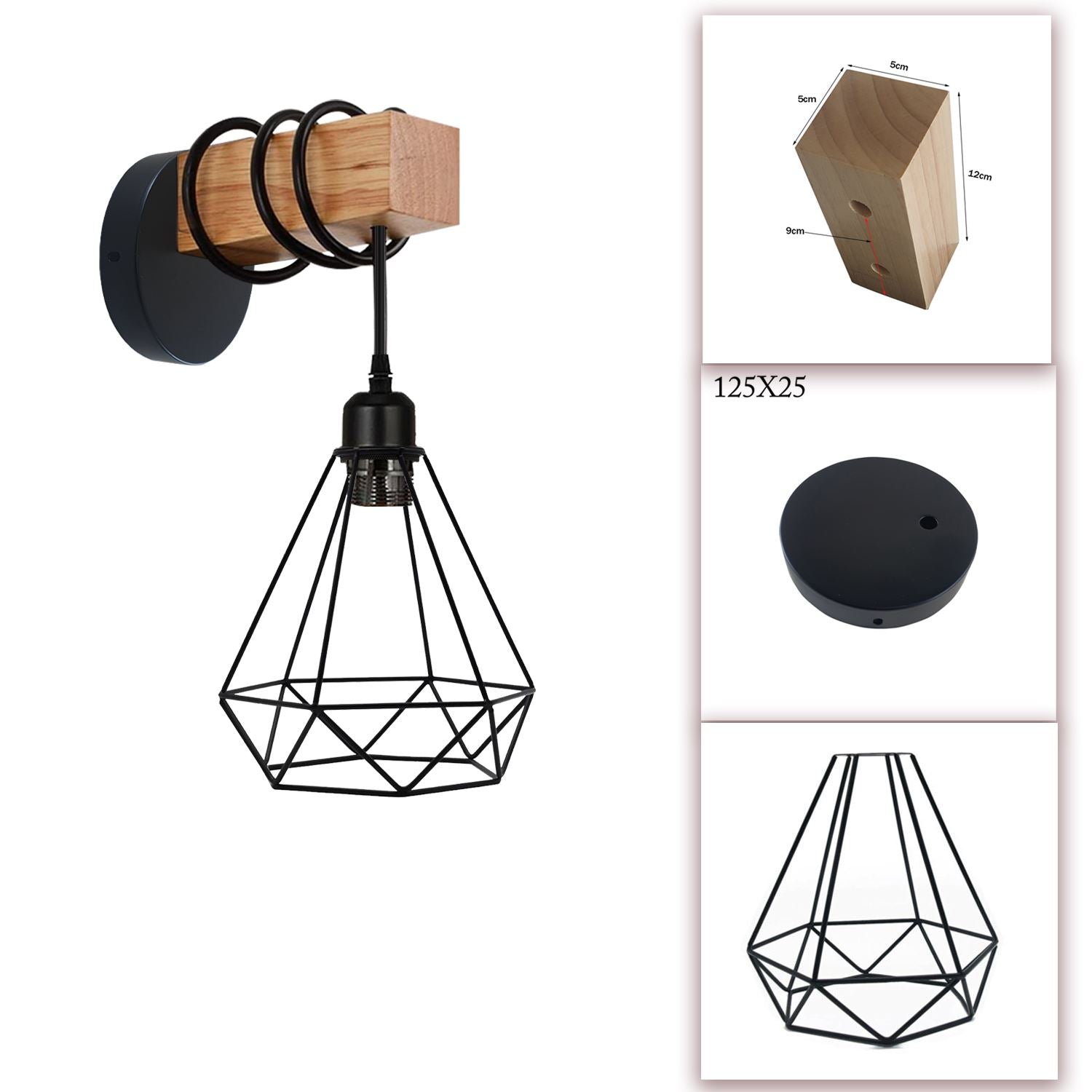 Vintage Edison Metal Wire Cage Hanging Lamp Shade Pendant Light Wood Sconce~1313 - LEDSone UK Ltd